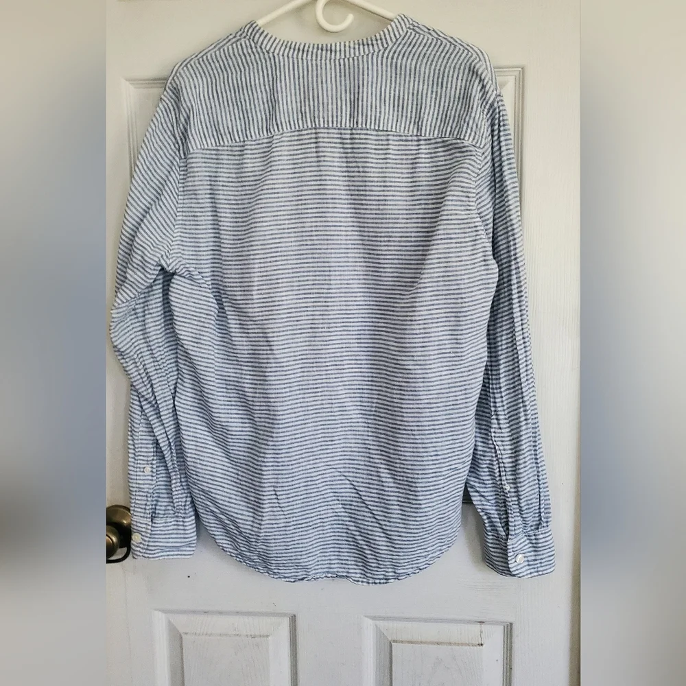 Abercrombie & Fitch 100% Linen Men's Light Blue Striped Button Down Shirt, SZ M